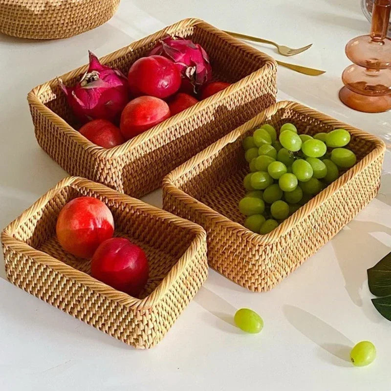 Handwoven Rectangular Rattan Wicker Basket – Multi-Purpose Storage Solution for Home Storage