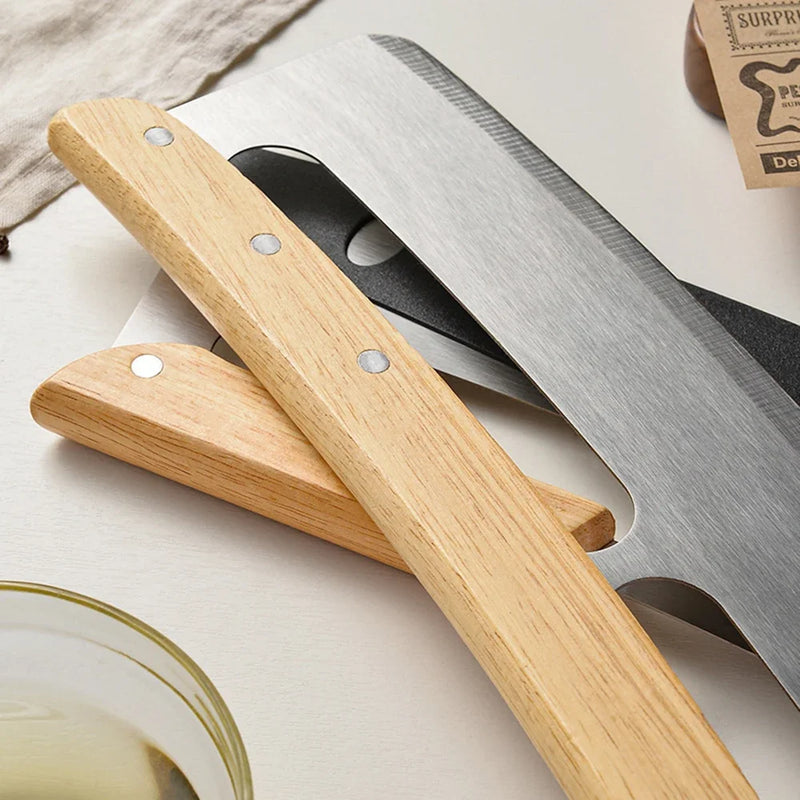 Stainless Steel Pizza Cutter – Slicer Wheel with Wooden Handle & Protective Cover