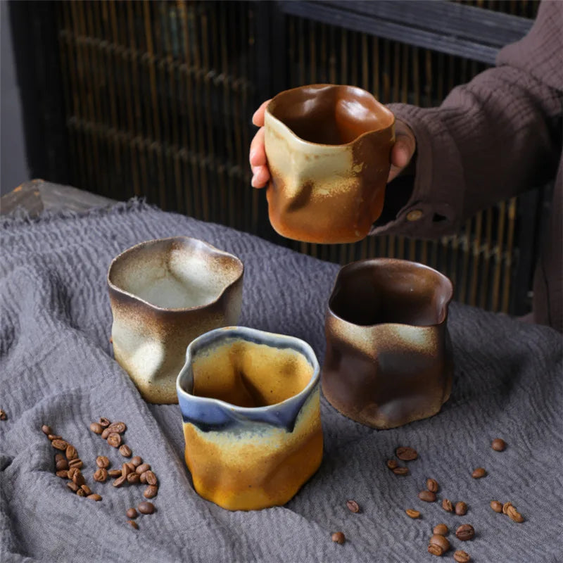 Japanese-Style Irregular Shape Tea Coffee Cup Mug in Earthen Tones