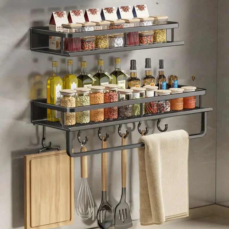 Wall-Mounted Kitchen or Bathroom Rack Shelf with Storage & Hook Rod – 30/40/50CM