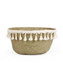 Boho Decor Wicker Baskets – Handmade Tassel Storage and Decorative Seagrass Belly Baskets