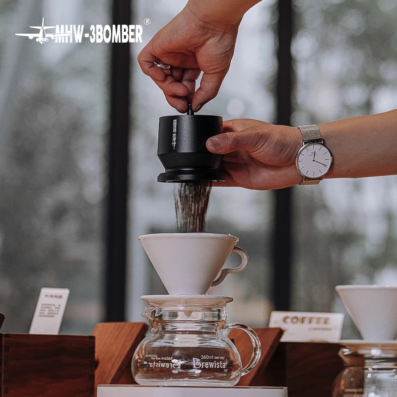 MHW-3BOMBER 58mm Espresso Dosing Funnel with Stirrer – Aluminum Coffee Dosing Cup for Baristas