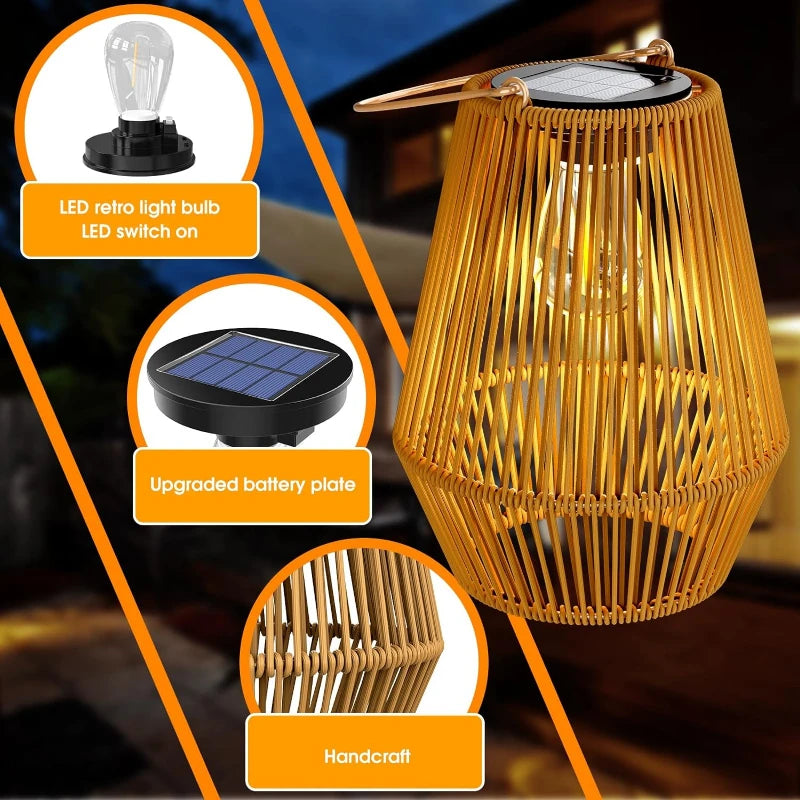 KagoLing Solar Rattan Lantern – Handwoven Outdoor Solar Garden Light