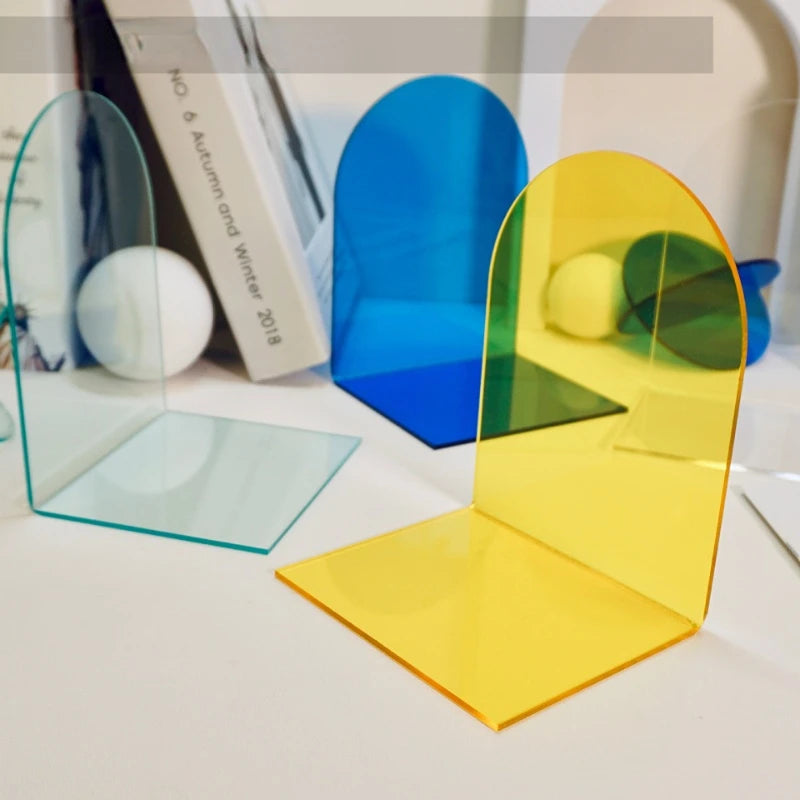 Colorful Acrylic Bookends Stand – Decorative Desktop Organizer for Office, Home, and School