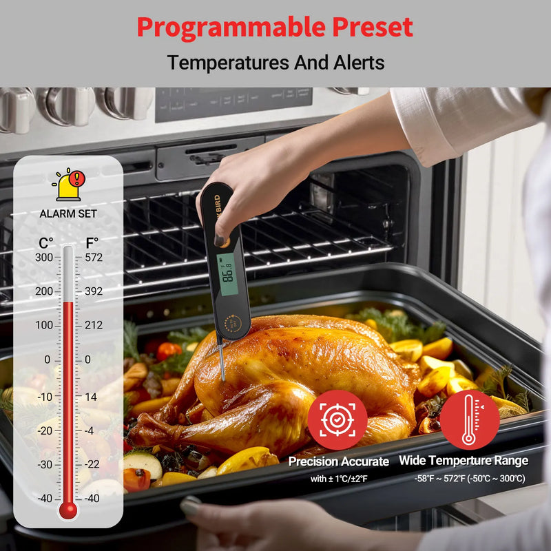 INKBIRD IHT-1X Meat Thermometer – Waterproof, Rechargeable Digital Thermometer with Foldable Probes