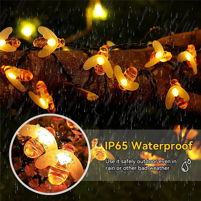 Solar String Light - 20 LED Cute Bee Outdoor Waterproof Light Solar Lights