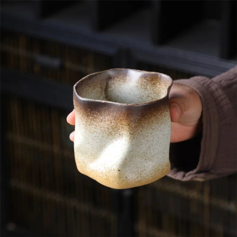 Japanese-Style Irregular Shape Tea Coffee Cup Mug in Earthen Tones