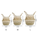 Boho Decor Wicker Baskets – Handmade Tassel Storage and Decorative Seagrass Belly Baskets