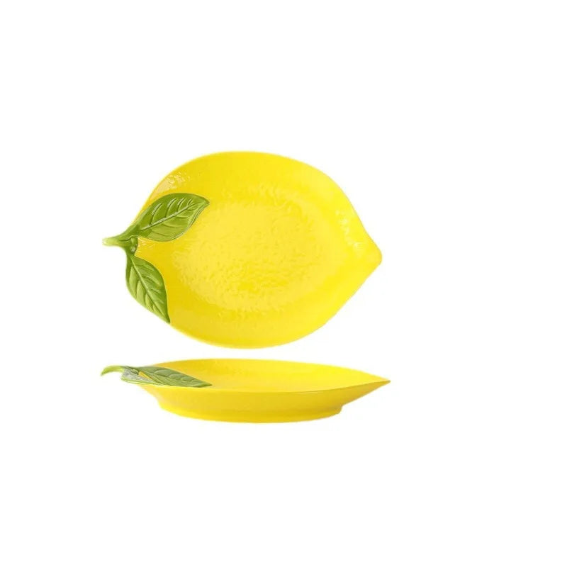 Bright Lemon-Shaped Ceramic Tableware - Platter Dish , Bowl, Plate & Set