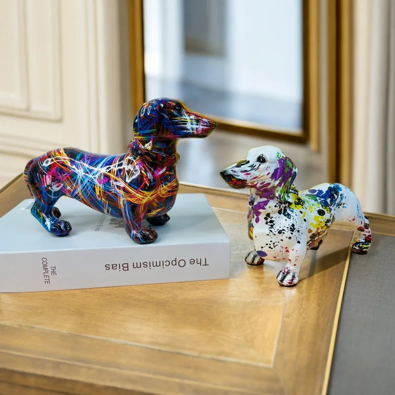 Colourful Dachshund Figurine – Resin Dog Statue for Home Decor, Bookshelf, Living Room, and Gifts