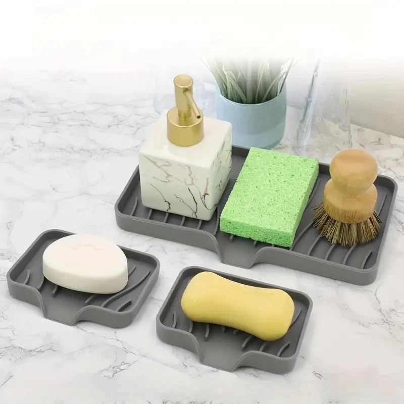 Sink Silicone Tray with Drain – Soap and Sponge Storage Holder for Kitchen & Bathroom