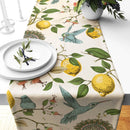 Blue Bird and Lemon Tree Printed Linen Table Runner – Seasonal Home Décor for Dining & Parties