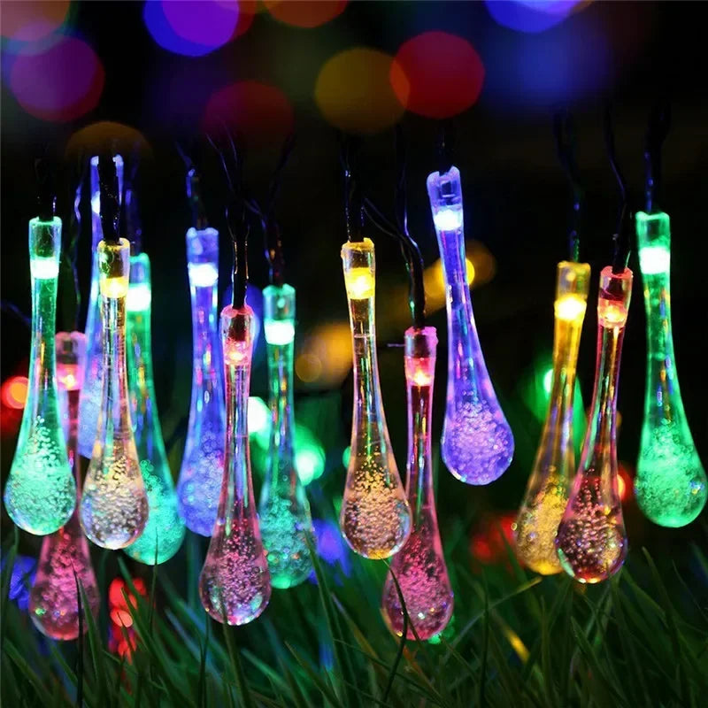 Water Droplets Solar String Lights – Waterproof LED Fairy Garland for Outdoor Decor