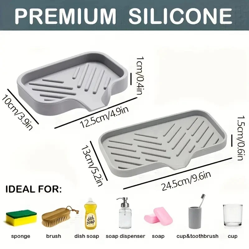 Sink Silicone Tray with Drain – Soap and Sponge Storage Holder for Kitchen & Bathroom