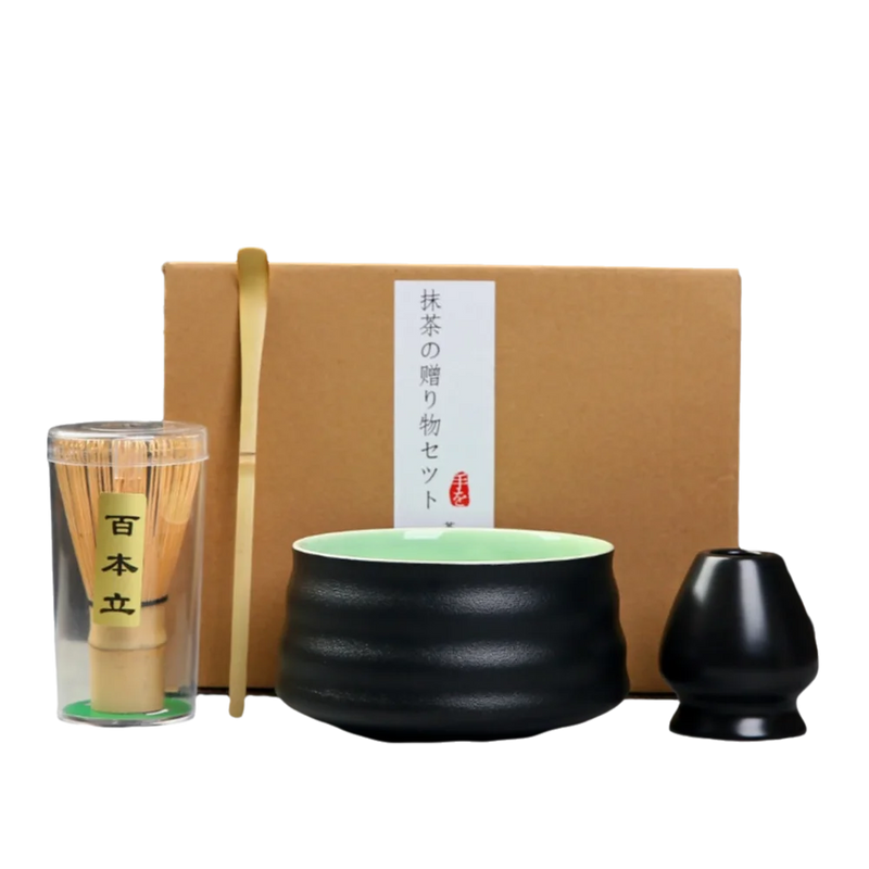Japanese Matcha Tea Ceremony Set | Natural Bamboo Whisk & Pottery Bowl