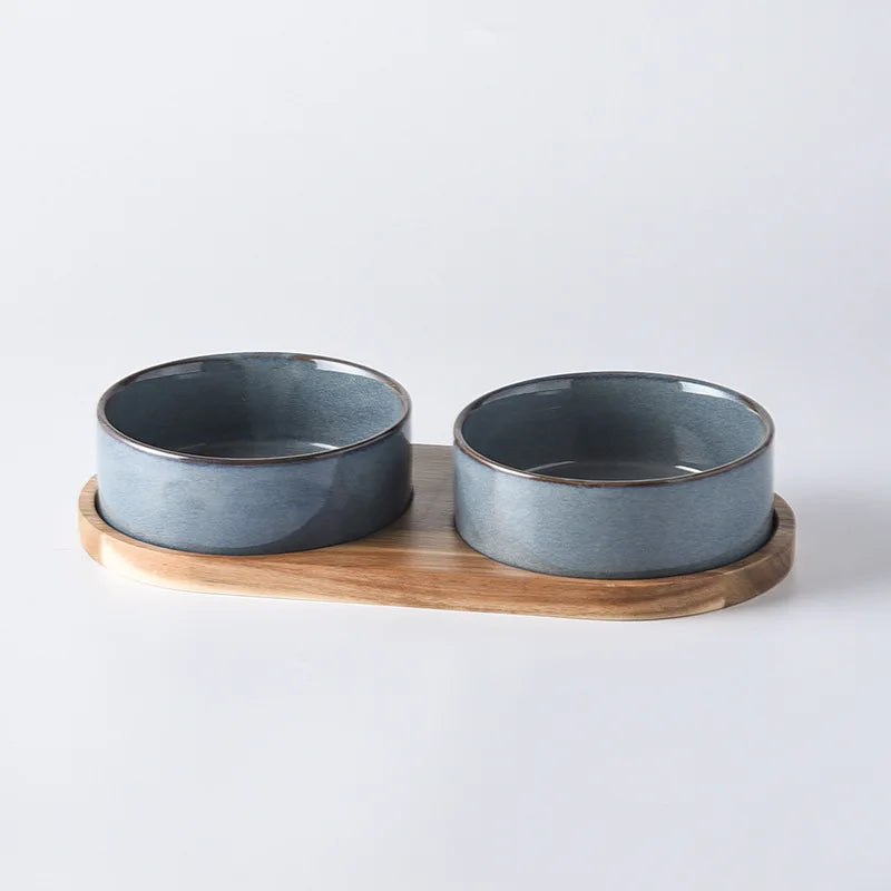 Ceramic Pet Food and Water Bowl Set