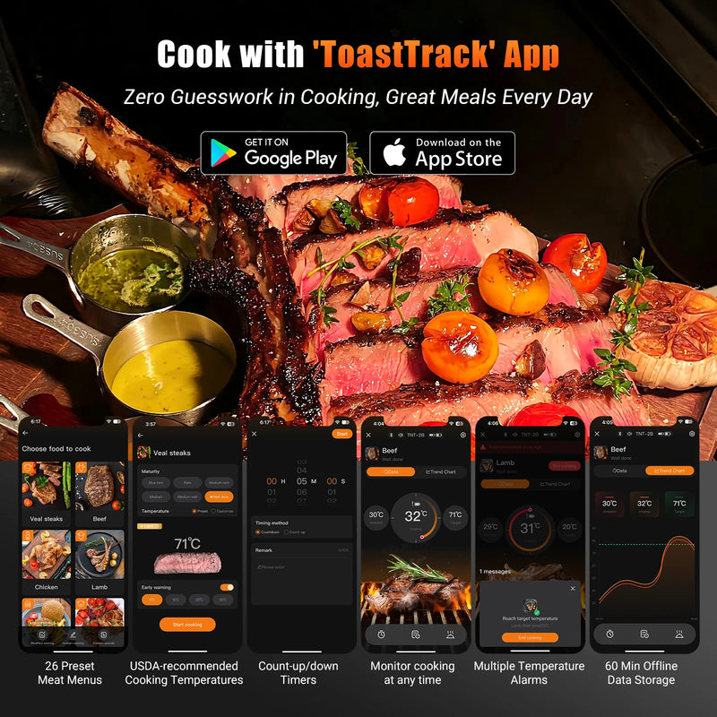 Wireless Meat Thermometer – 5G WiFi & Bluetooth BBQ Thermometer with Dual Probes, Smart App Control