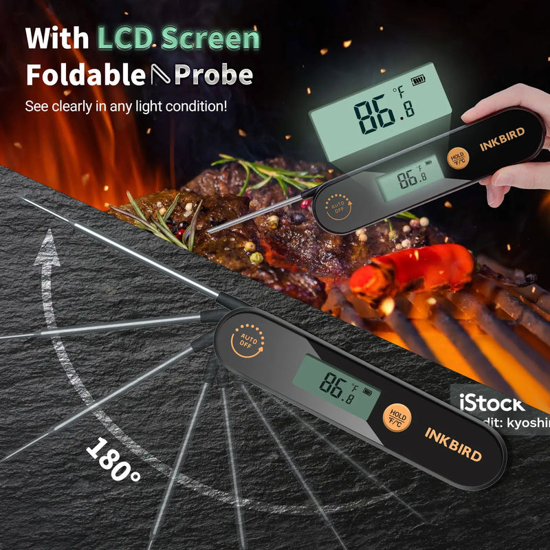 INKBIRD IHT-1X Meat Thermometer – Waterproof, Rechargeable Digital Thermometer with Foldable Probes