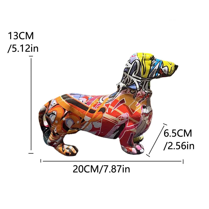 Colourful Dachshund Figurine – Resin Dog Statue for Home Decor, Bookshelf, Living Room, and Gifts