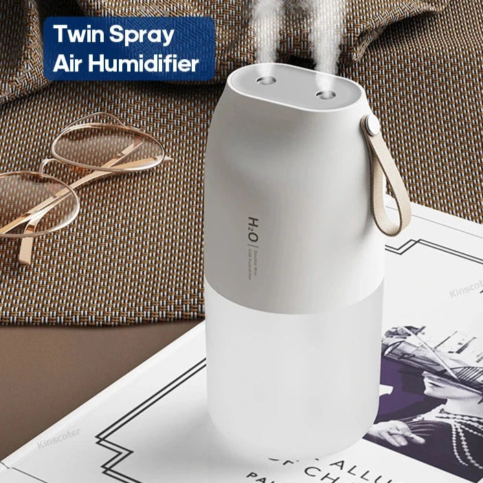 Portable Double Mist Air Humidifier – 300ml Cold Mist Diffuser 2000mAh Battery, USB Air Freshener