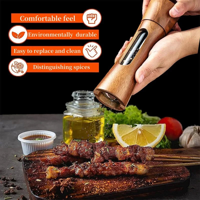 8" Wooden Salt and Pepper Grinder Set with Base | Premium Kitchen Mills