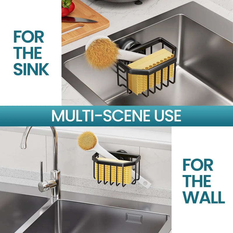 Sponge Holder with Suction Cup – Removable, Rustproof Aluminum Sink Organizer for Sponges & Brushes