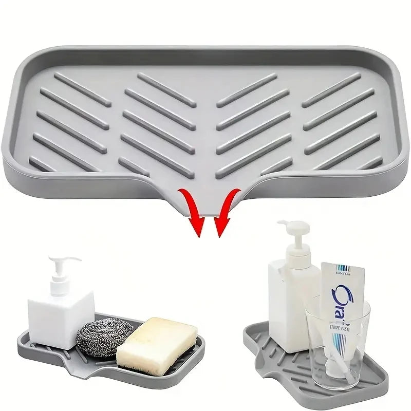 Sink Silicone Tray with Drain – Soap and Sponge Storage Holder for Kitchen & Bathroom