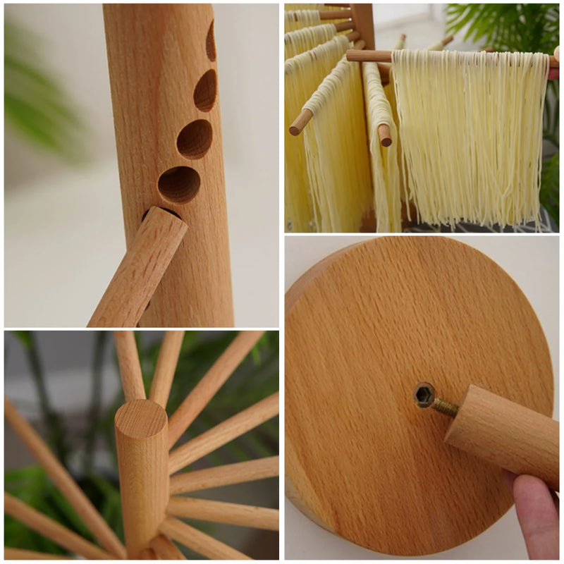 Collapsible Pasta Drying Rack – Wooden Spaghetti Dryer for Homemade Noodles