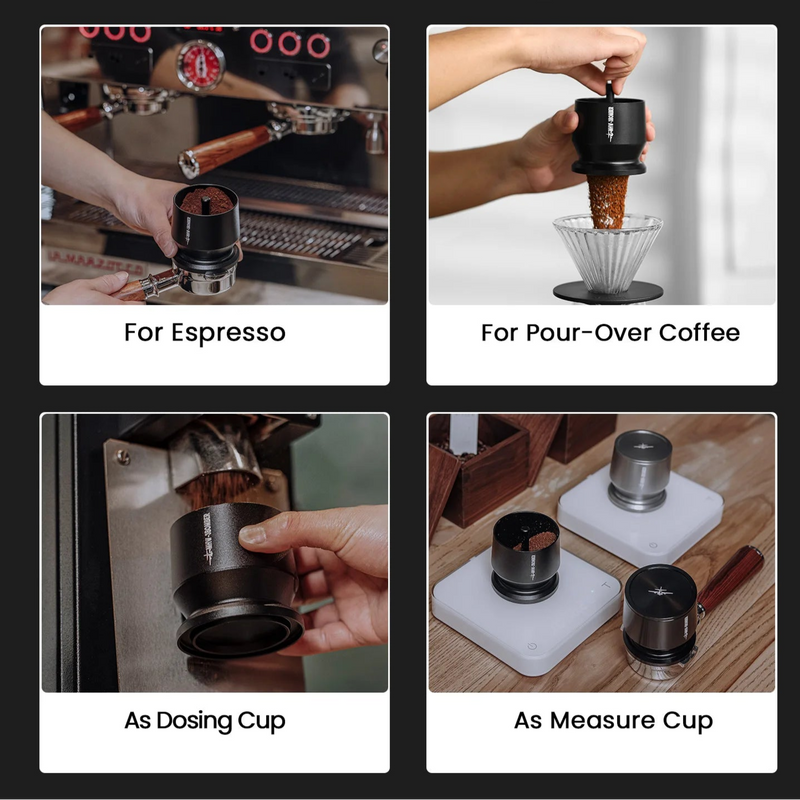 MHW-3BOMBER 58mm Espresso Dosing Funnel with Stirrer – Aluminum Coffee Dosing Cup for Baristas