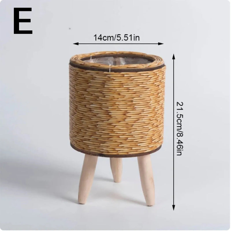 Vintage Handmade Rattan Flower Pot Basket - Desktop Planter