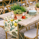 Blue Bird and Lemon Tree Printed Linen Table Runner – Seasonal Home Décor for Dining & Parties