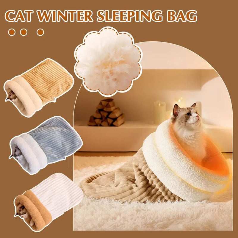 Warm & Cozy Cat Winter Sleeping Bag – Semi-Enclosed Pet Bed for Ultimate Comfort