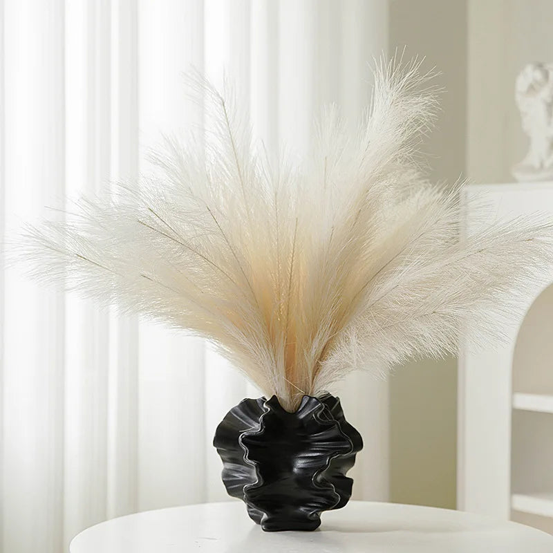 Ceramic Coral Vase – Beige Matte Flower Vase for Pampas Grass & Living Room Decoration