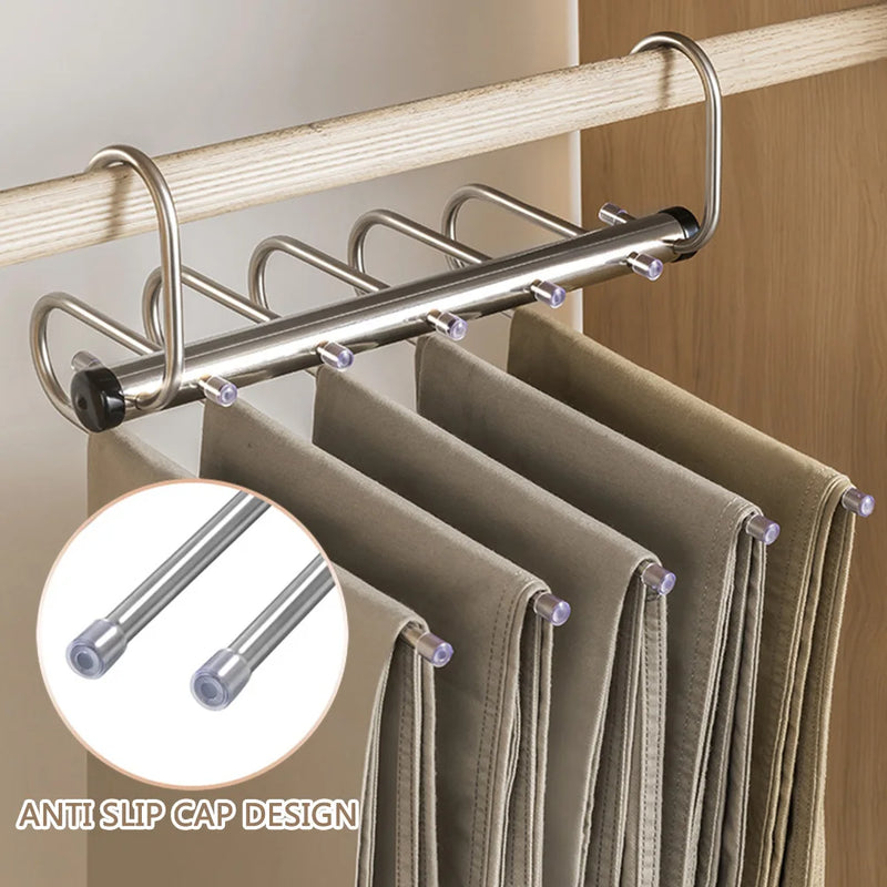 Folding Magic Pants Rack – 5/9 Layer Space-Saving Stainless Steel Organizer for Wardrobe