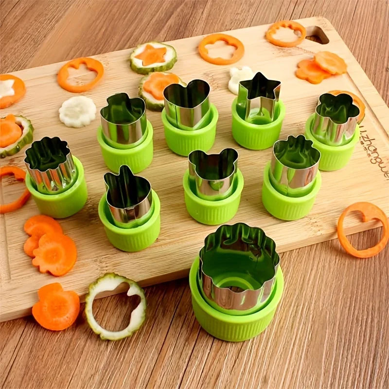 9PCS Stainless Steel Cookie and Vegetable Cutting Set - Mini Fruit and Cookie Molds for Kids' Baking