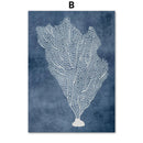 Navy Blue Coral Seaweed Wall Art Poster