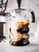 Bubble Glass Cups Coffee Mug | Vintage Ribbed Drinking Glasses with Straws Set 4PC