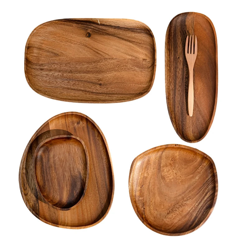 Solid Wood Irregular Oval Serving Tray – Stylish Wooden Dinner Plate for Home Decoration