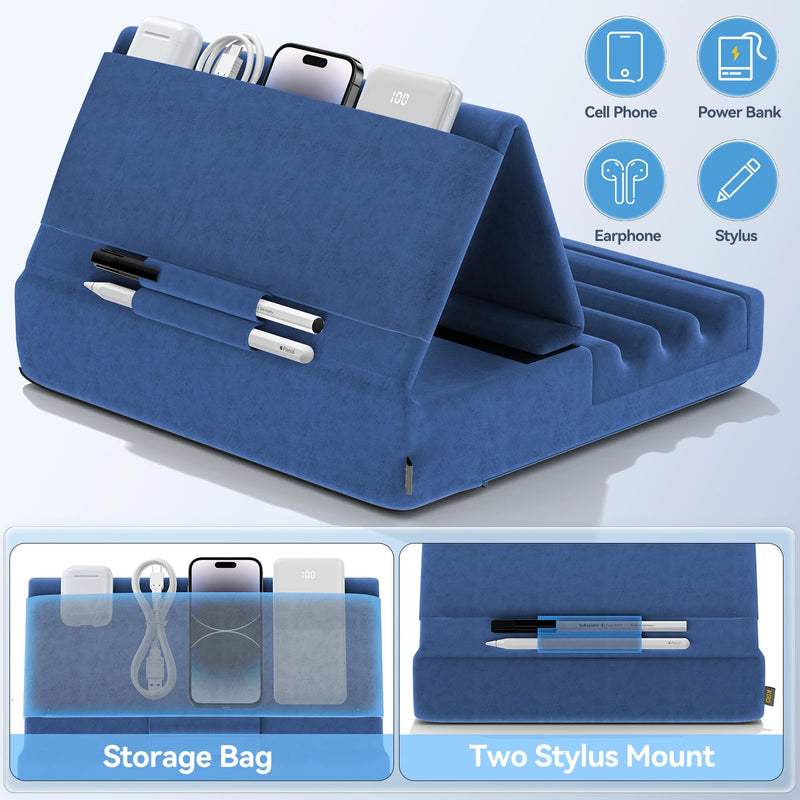 KDD Tablet Pillow Holder - Soft Foldable iPad Stand for Lap, Bed & Desk