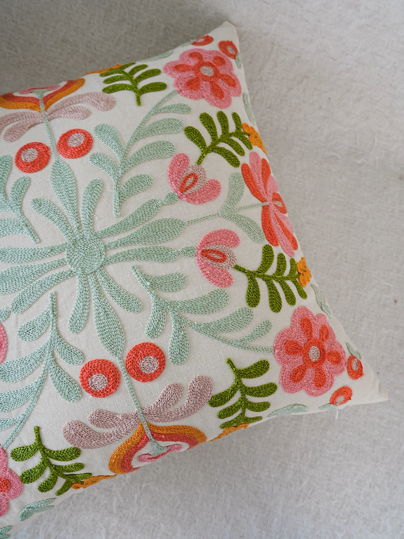 Colorful Flower Exquisite Embroidery Cushion Throw Pillow Cover – Cushion Cover Without Insert