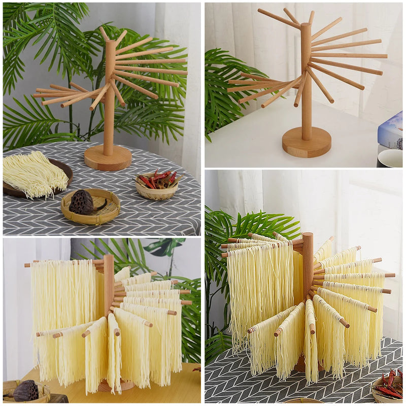 Collapsible Pasta Drying Rack – Wooden Spaghetti Dryer for Homemade Noodles