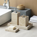 Travertine Stone Bathroom Accessories Set | Natural Material Soap Dispenser, Soap Dish, Reed Diffuser, Tray, Toothbrush Holder