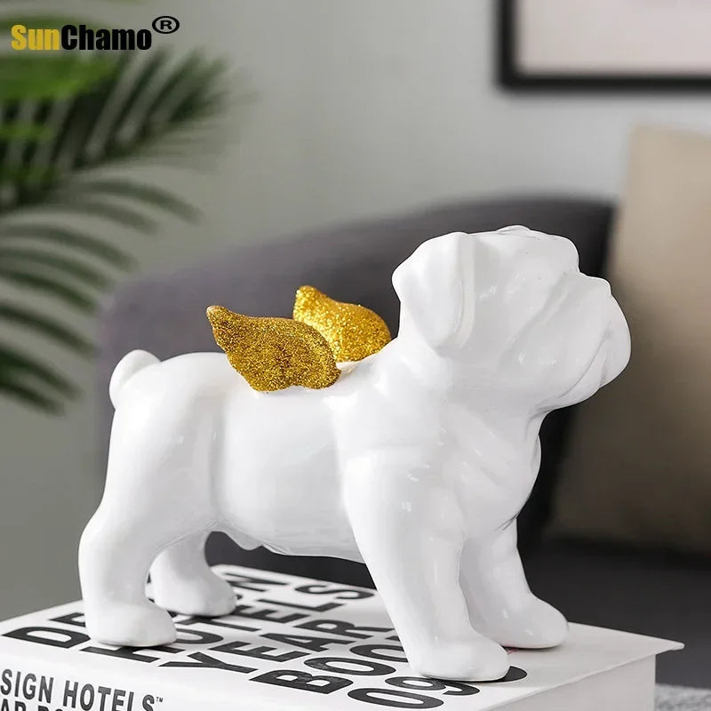Black and Gold Ceramic Bulldog Statue – Modern Resin Dog Decor for Living Room or Office