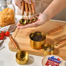 Stylish Measuring 4-Piece Cup and Spoon Sets | Stainless Steel with Wooden Handle in Gold, Black, or Silver