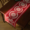 American Vintage Style Table Runner with Floral Jacquard Weave and Tassels