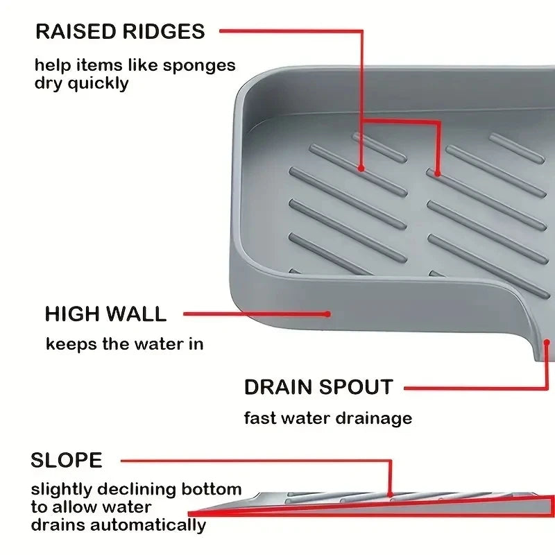 Sink Silicone Tray with Drain – Soap and Sponge Storage Holder for Kitchen & Bathroom