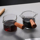 Wood Handle Double Mouth Borosilicate Glass Espresso Measuring Cup