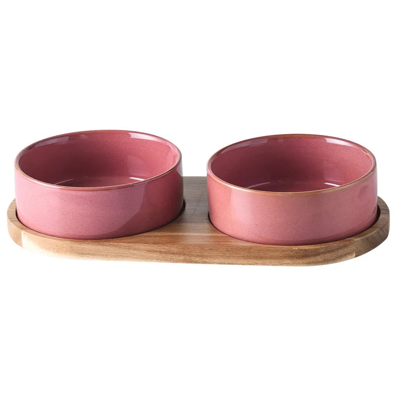Ceramic Pet Food and Water Bowl Set