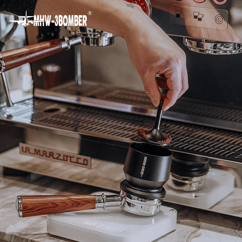 MHW-3BOMBER 58mm Espresso Dosing Funnel with Stirrer – Aluminum Coffee Dosing Cup for Baristas