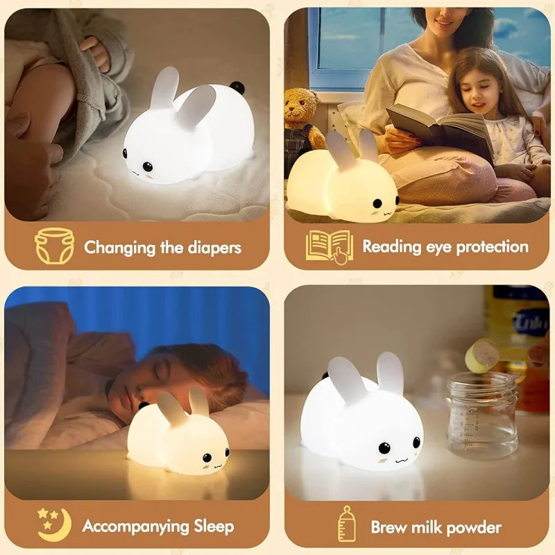 LED Rabbit Night Light – Remote-Controlled Dimmable Silicone Bunny Lamp